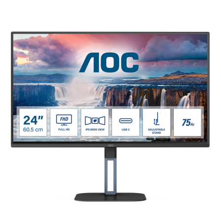 Монитор AOC 23.8" 24V5C черный IPS LED 1ms 16:9 HDMI M/M матовая HAS Piv 300cd 178гр/178гр 1920x1080 75Hz FreeSync DP FHD USB 5.33кг