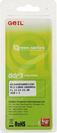 Память DDR3L 4GB 1600MHz Geil GG34GB1600C11SC RTL PC3L-12800 CL11 LONG DIMM 240-pin 1.35В single rank Ret