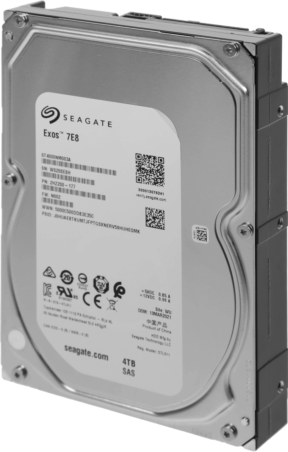 Жесткий диск HDD SAS Seagate 4Tb, ST4000NM003A, Exos 7E8, SAS 12 Гбит/с, 7200 rpm, 256Mb buffer, 512n, 1 year