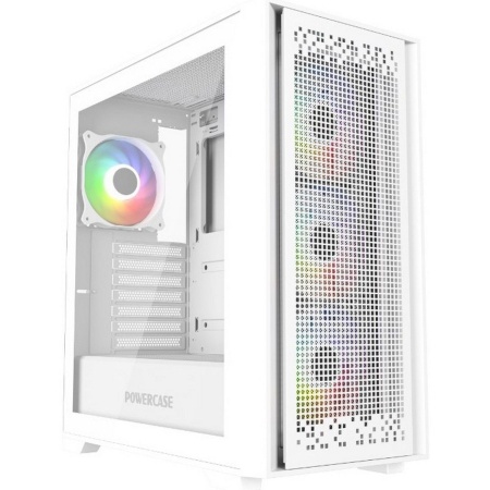 Корпус Powercase ByteFlow White, Tempered Glass, 4x 120mm ARGB fans, ARGB HUB, белый, ATX (CBFW-A4)