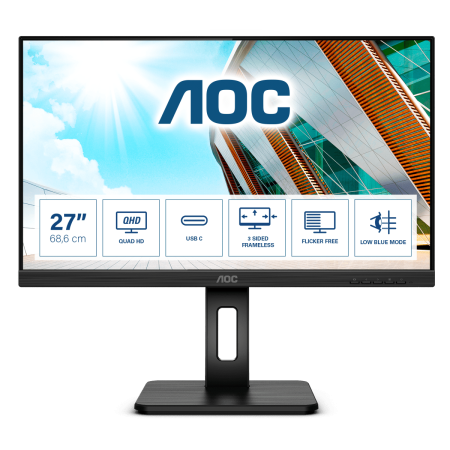 Монитор AOC 27" Professional Q27P2CA черный IPS LED 4ms 16:9 HDMI M/M матовая HAS Piv 300cd 178гр/178гр 2560x1440 75Hz DP 2K USB 6.3кг