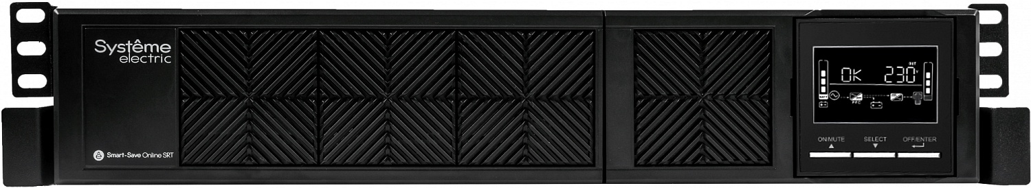 Источник бесперебойного питания Systeme Electric Smart-Save Online SRT, 3000VA/3000W, On-Line, Extended-run, Rack 2U(Tower convertible), LCD, Out: 8xC13+1xC19, SNMP Intelligent Slot, USB, RS-232, Pre-Inst. Web/SNMP