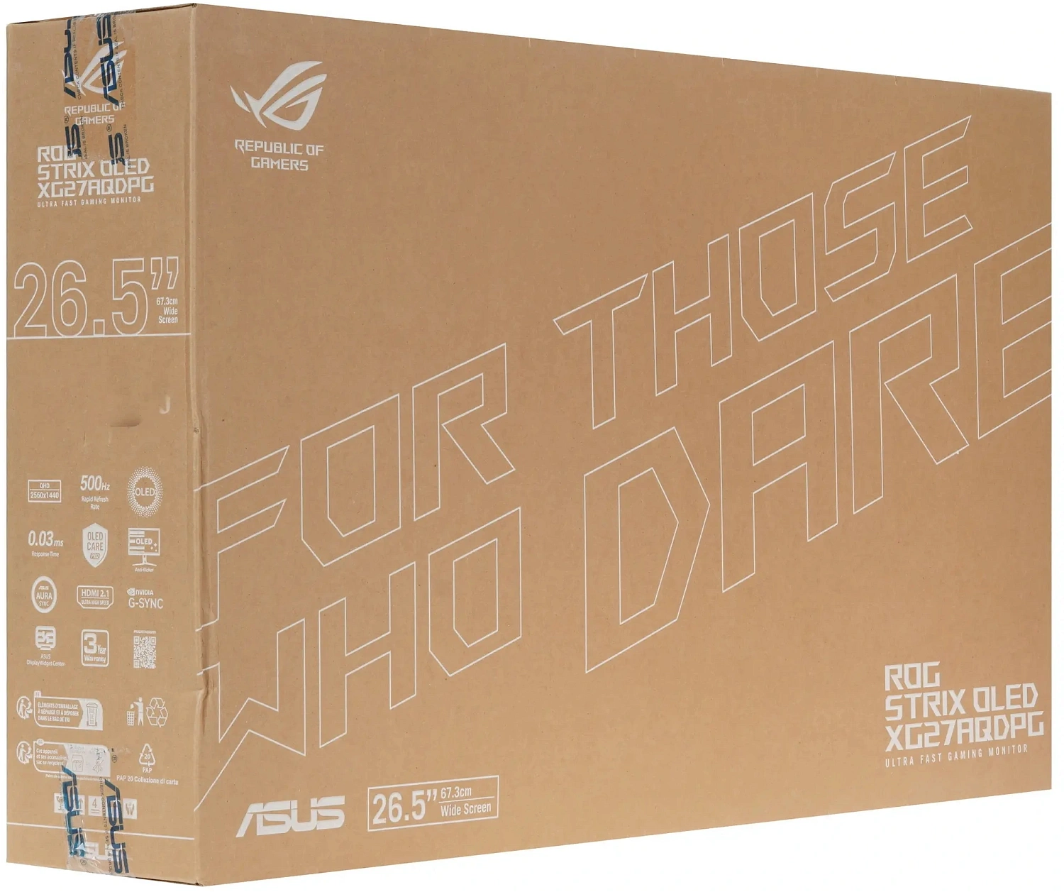 Монитор Asus 26.5" ROG Strix XG27AQDPG черный QD OLED LED 0.03ms 16:9 HDMI HAS Piv 300cd 178гр/178гр 2560x1440 500Hz DP 2K USB 6.6кг