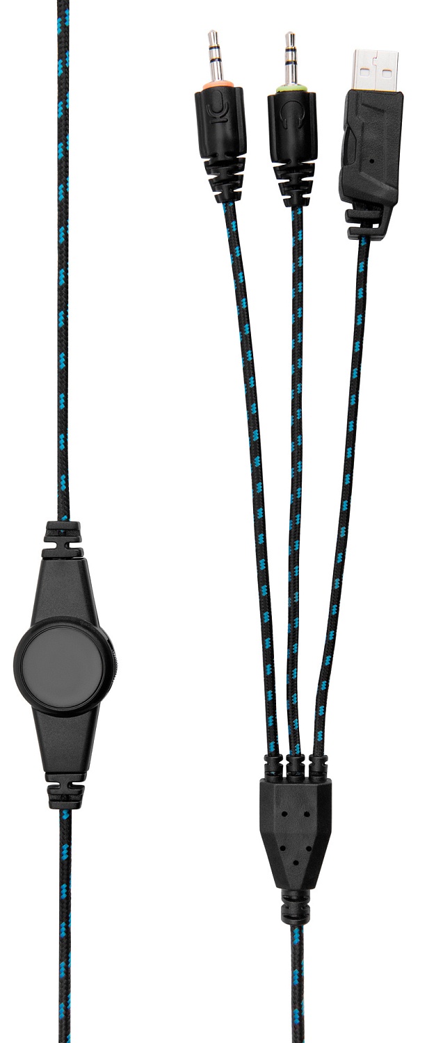 Наушники с микрофоном Оклик HS-L400G ZEUS черный/синий 2.2м мониторные оголовье (359480)