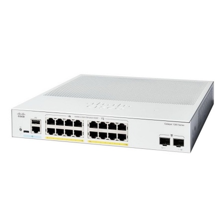 Коммутатор CISCO Catalyst 1300 16x 10/100/1000 RJ-45 PoE+, 2x 1Gb SFP uplinks, PoE+ 120W, Fanless, C1300-16P-2G-L