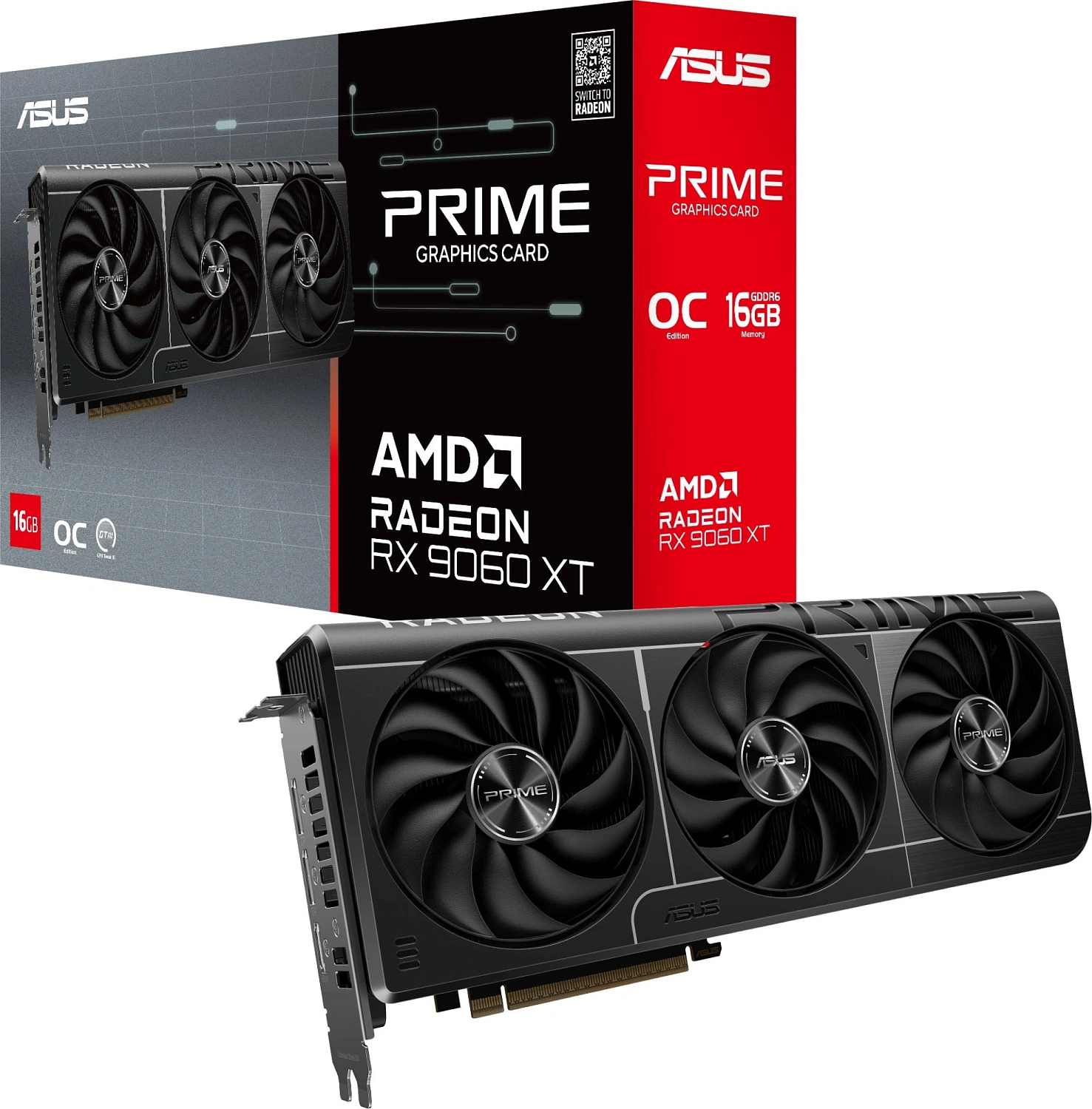 Видеокарта Asus PCI-E 5.0 PRIME-RX9060XT-O16G AMD Radeon RX 9060XT 16Gb 128bit GDDR6 2740/20000 HDMIx1 DPx3 HDCP Ret