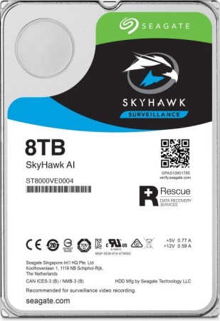 3.5" 8TB Seagate SkyHawk Al ST8000VE0004 SATA 6Gb/s, 7200rpm, 256MB, 24x7, Bulk