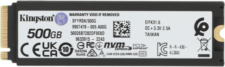 Твердотельный накопитель Kingston SSD 500GB SFYRSK/500G Fury Renegade M.2 2280 PCIe 4.0 x4 NVMe R7300/W3900MB/s 3D TLC MTBF 2M 500TBW  Retail Heatsink 1 year