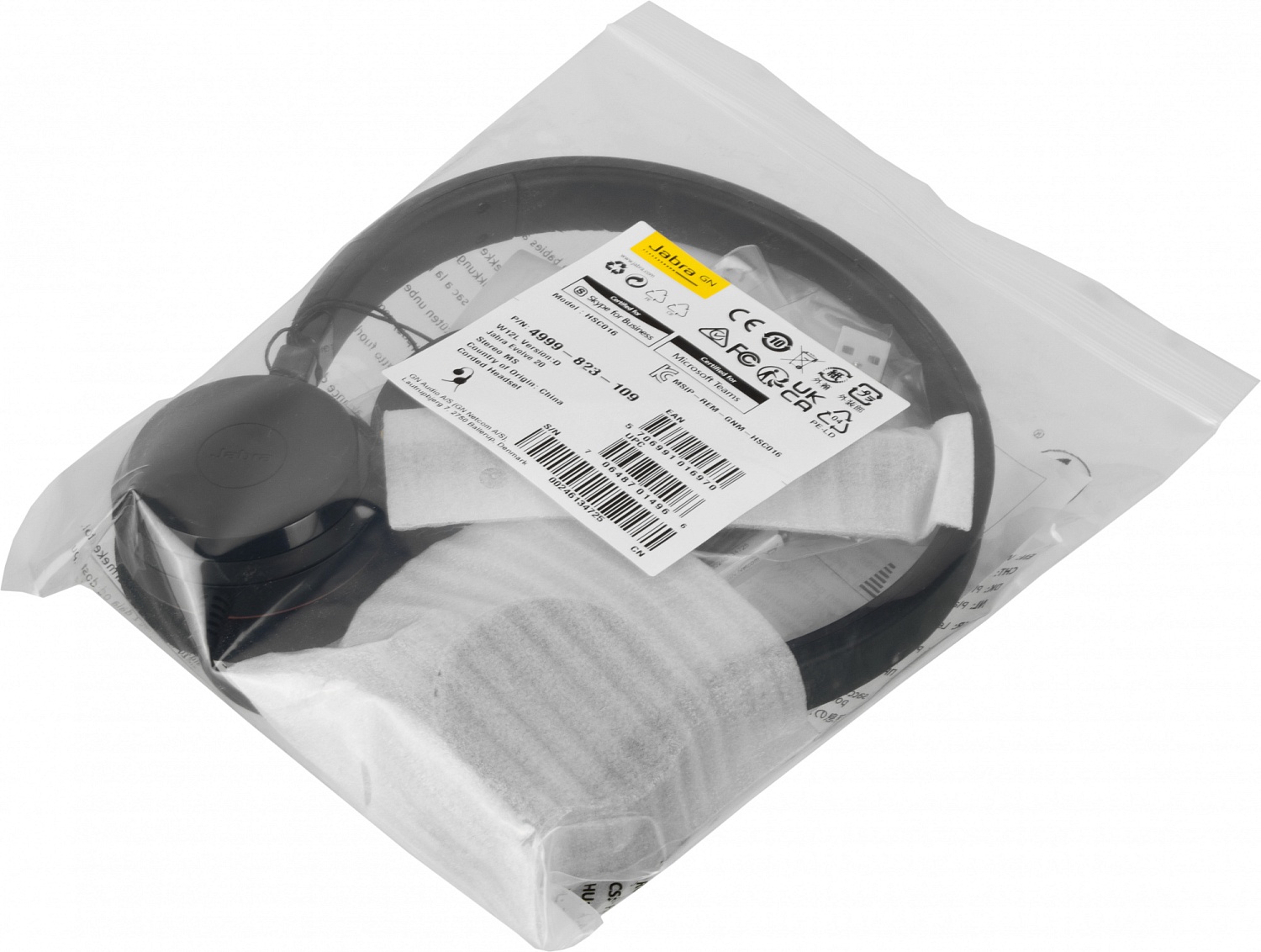 Наушники с микрофоном Jabra Evolve 20 MS Duo черный 1.2м накладные USB оголовье (4999-823-189)