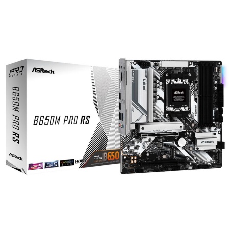 Материнская плата ASROCK B650M PRO RS, AM5, B650, 4*DDR5, HDMI+DP, 4xSATA3 6.0, M.2 Socket, RAID, USB 3.2, USB 2.0, Type-C, mATX