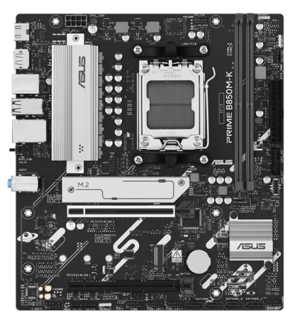 Материнская плата ASUS PRIME B850M-K, AM5, B850, 2*DDR5, 4*SATA, 2*M.2, 4*USB 3.2, 4*USB 2.0, 3*PCIx16, 2*PCIx1, DP+HDMI, mATX
