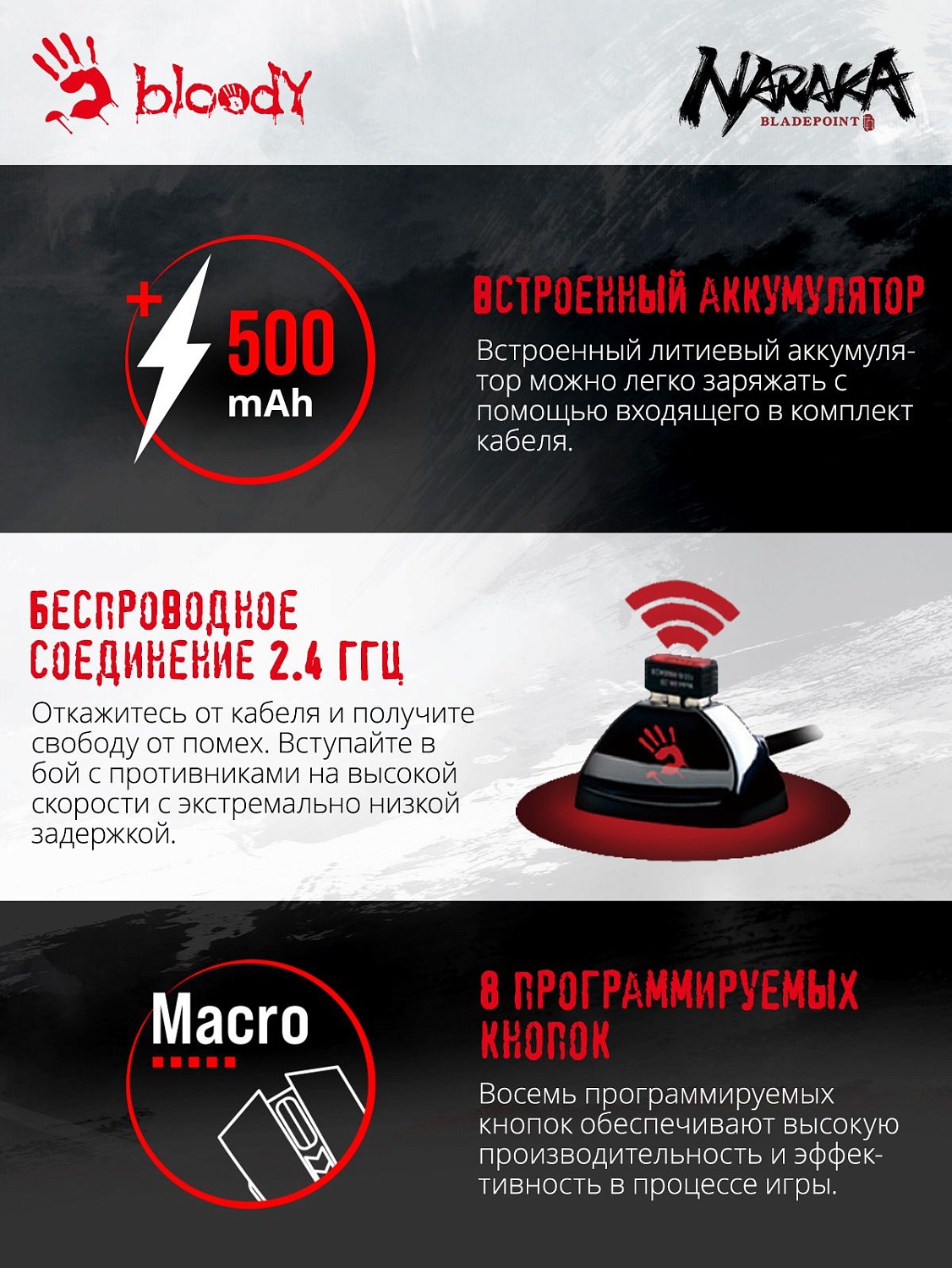 Мышь A4Tech Bloody R90 Plus Naraka белый/рисунок оптическая (5000dpi) беспроводная USB (7but) Мышь A4Tech Bloody R90 Plus Naraka белый/рисунок оптическая (5000dpi) беспроводная USB (7but)