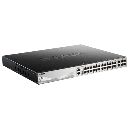 Коммутатор D-Link DGS-3130-30PS/B2A Управляемый L3 стекируемый коммутатор с 24 портами 10/100/1000Base-T, 2 портами 10GBase-T и 4 портами 10GBase-X SFP+ (24 порта PoE 802.3af/at, PoE-бюджет 370 Вт; 740 Вт с DPS-700)