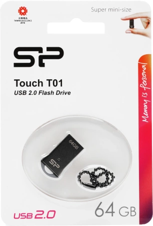 Флеш Диск Silicon Power 64Gb Touch T01 SP064GBUF2T01V1K USB2.0 черный/серебристый