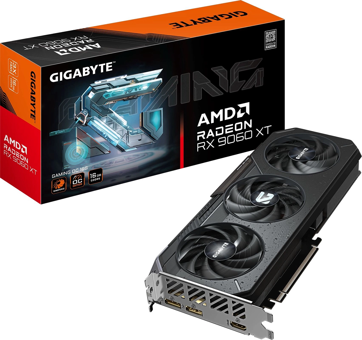 Видеокарта Gigabyte PCI-E 5.0 GV-R9060XTGAMING OC-16GD 1.0 AMD Radeon RX 9060XT 16Gb 256bit GDDR6 2210/20000 HDMIx2 DPx2 HDCP Ret