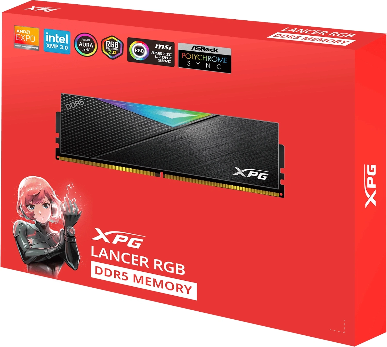 Память DDR5 2x16GB 6000MHz A-Data AX5U6000C3016G-DCLARBK XPG Lancer RGB RTL PC5-48000 CL30 DIMM ECC 288-pin 1.35В kit single rank Ret