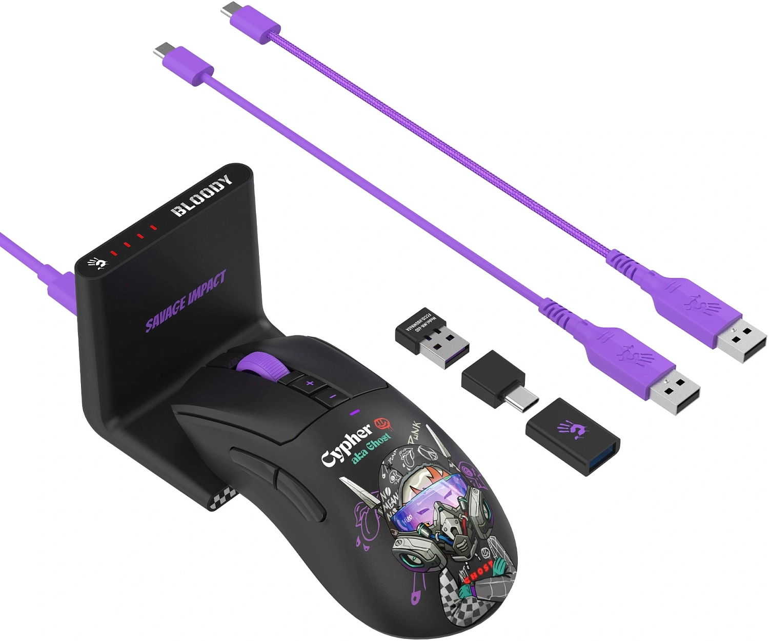 Мышь A4Tech Bloody R73 Ultra Duo черный/рисунок оптическая 20000dpi беспров. USB-C 7but (R73 ULTRA DUO CYPHER GHOST) Мышь A4Tech Bloody R73 Ultra Duo черный/рисунок оптическая 20000dpi беспров. USB-C 7but (R73 ULTRA DUO CYPHER GHOST)