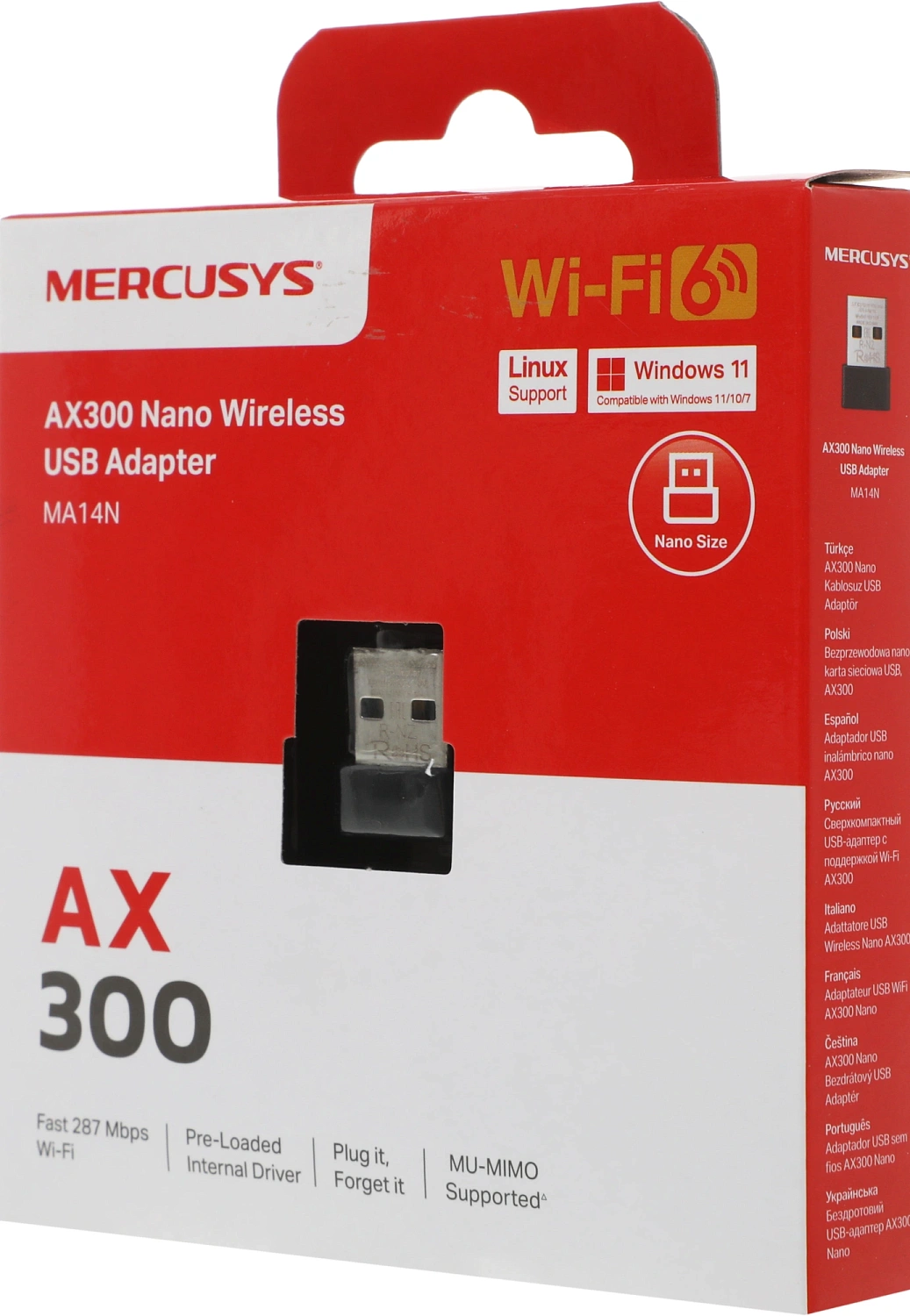 Сетевой адаптер Wi-Fi Mercusys MA14N АХ300 USB 2.0 (ант.внутр.)