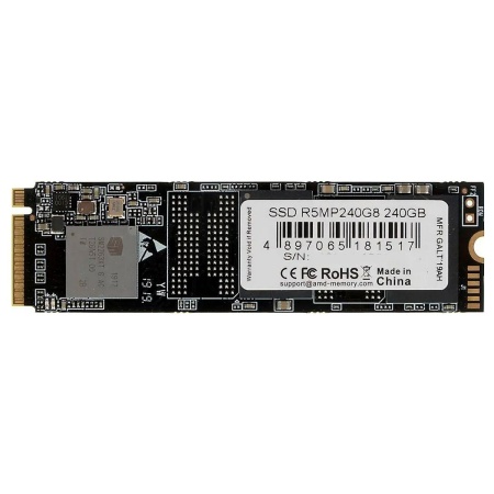 Твердотельный накопитель SSD AMD Radeon OEM M.2 2280 240GB AMD Radeon R5 Client SSD R5MP240G8 PCIe Gen3x4 with NVMe, 2100/1000, MTBF 2M, 3D TLC, 120TBW, RTL {200} (181517)