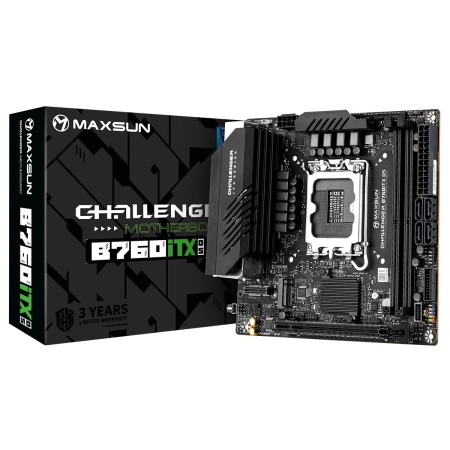 Материнская плата Maxsun MS-Challenger B760ITX D5 WIFI B760, LGA1700, 2xDDR5, 1xPCIEx16, 2xM.2, 1xTypeC, 2xUSB3.2Gen1, 2xUSB2.0, 2xUSB3.2Gen1, 4xUSB2.0, 2xNVMe, 4xSATA3, 2.5G+1G, 2xHDMI+2xDP, ITX