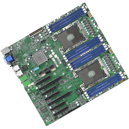 TYAN S7103GM2NR Tempest CX S7103 12" x 13" EATX, (2) LGA3647, Intel Xeon Scalable Processor, Inte C621, (6)+(6) DIMM slots, (2) GbE ports, (1) PHY dedicated for IPMI, (2) Mini-SAS (8-ports) , (1) Mini-SAS (4-ports) / (2) SATA-DOM