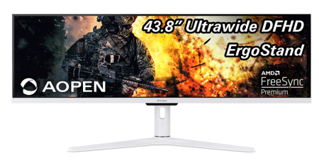 Монитор 43,8'' AOPEN 43XV1CPwmiiphx 32:9, IPS, 3840x1080, 1ms, 350, 400cd, 120Hz, 2xHDMI(2.0, 1.4) + 1xDP(1.2) + Audio out, Speakers 2Wx2, White, H.Adj. 95 (by ACER)