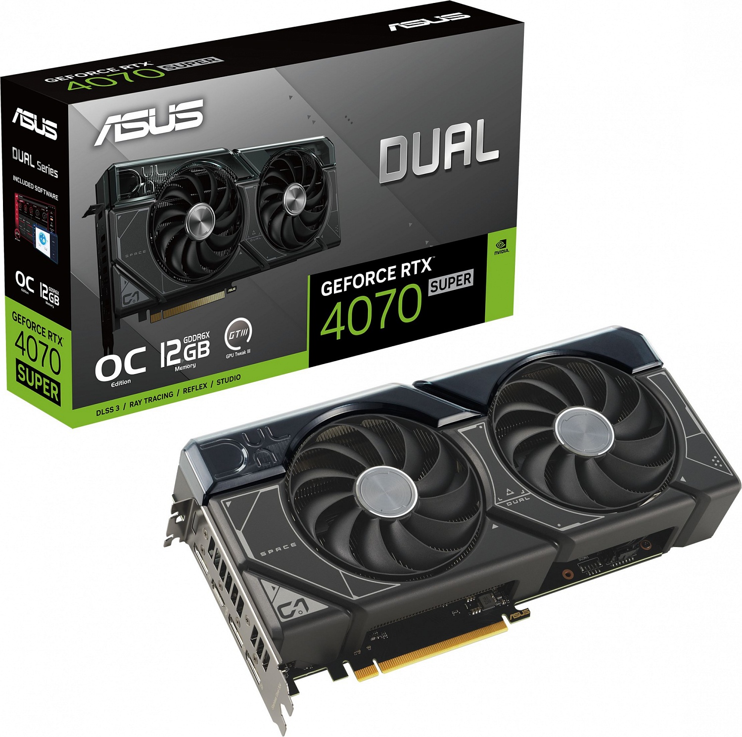 Видеокарта Asus PCI-E 4.0 DUAL-RTX4070S-O12G NVIDIA GeForce RTX 4070 Super 12Gb 192bit GDDR6X 2475/21000 HDMIx1 DPx3 HDCP Ret