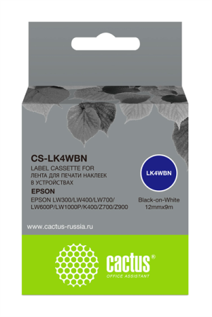 Картридж ленточный Cactus CS-LK4WBN для Epson LW300/LW400/LW700/LW600P/LW1000P/K400/Z700/Z900