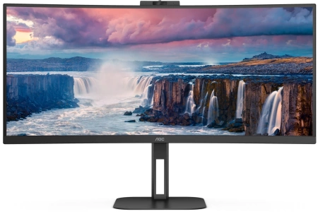 Монитор 34" AOC CU34V5CW Curved 3440x1440 100Гц VA LED 16:9 4(1)ms HDMI DP USB-C/4xUSB3.2 20M:1 3000:1 178/178 300cd WebcamTilt HAS Swivel Speakers 2*5W Black