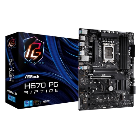 H670 PG Riptide, Socket 1700,Intel®H670,4xDDR4-3200,HDMI+DP,2xPCI-Ex16,3xPCI-Ex1,4xSATA3(RAID 0/1/5/10),3xM.2,8 Ch Audio,GLan, (2+2)xUSB2.0,(5+4)xUSB3.2,(1+1)xUSB3.2 Type-C™,1xPS2, ATX,RTL (936548)