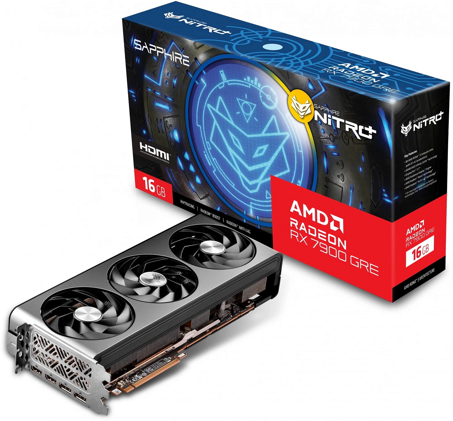 Видеокарта Sapphire PCI-E 4.0 11325-02-20G NITRO+ RX 7900 GRE GAMING OC AMD Radeon RX 7900GRE 16Gb 256bit GDDR6 2052/18000 HDMIx2 DPx2 HDCP Ret