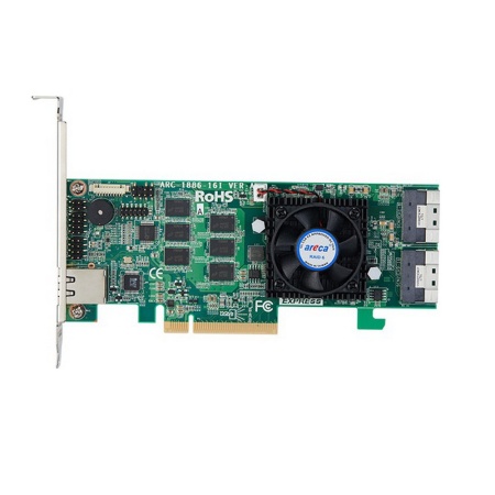 ARC-1886-16I PCIe 4.0 x8 Low Profile, NVMe/SAS/SATA 12G, RAID 0,1,5,6,10,50,60, 16port (2*int SFF8654 x8), Cache 8GB (аналог LSI 9560-16i 05-50077-00) RTL {5} (412113)