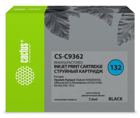 Картридж струйный Cactus CS-C9362 №132 черный (7мл) для HP DJ 5443/D4163/DJ 6215/PS 2573/C3183/D5163/PSC 1513