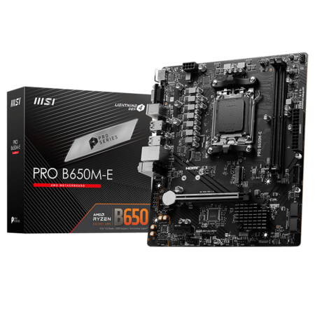 Материнская плата MSI PRO B650M-E B650, AM5, 2*DDR5, 1*PCIEx16, 1*PCIEx1, 1*M.2, 6*USB3.2Gen1, 6*USB2.0, 4*SATA3.0, 1G, VGA, HDMI, M-ATX, RTL