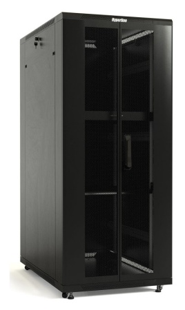 Шкаф коммутационный Hyperline (TTB-3268-AS-RAL9004) напольный 32U 600x800мм пер.дв.стекл задн.дв.спл.стал.лист 2 бок.пан. 800кг черный 710мм 1610мм IP20 сталь