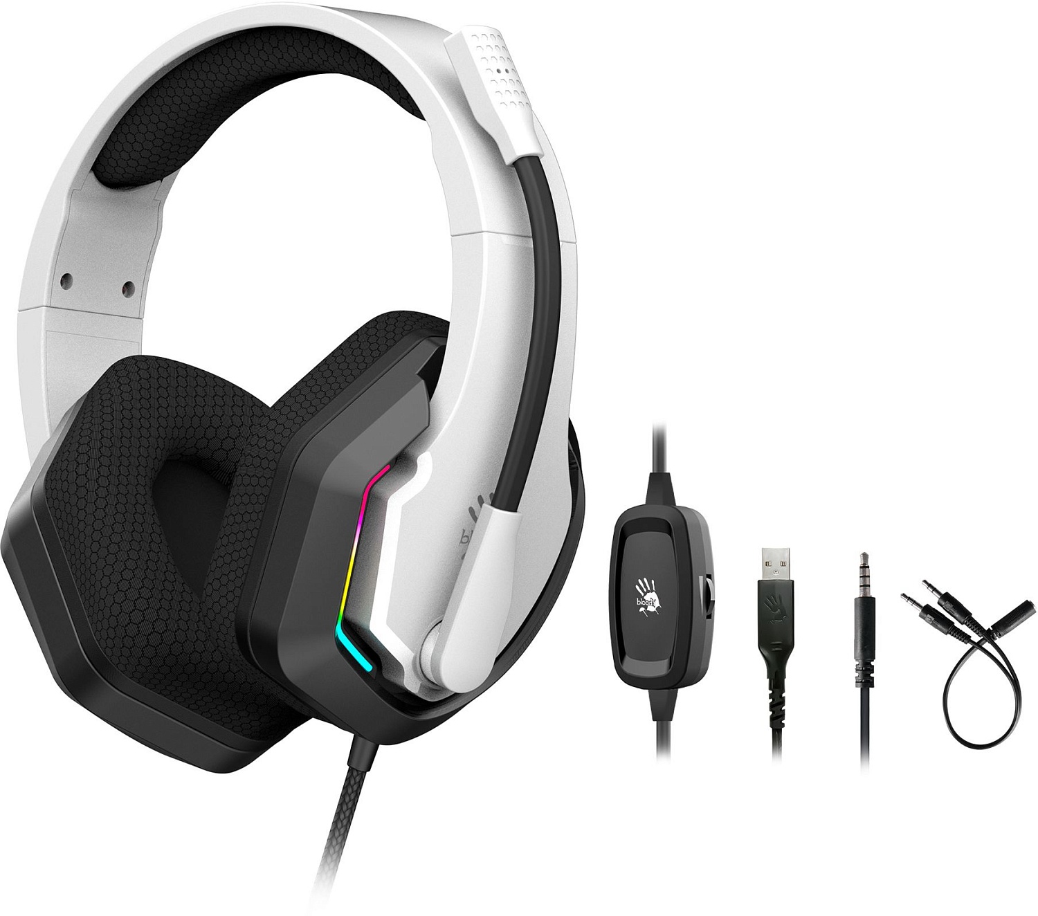 Наушники с микрофоном A4Tech Bloody G260p белый/черный 2м мониторные USB оголовье (G260P)