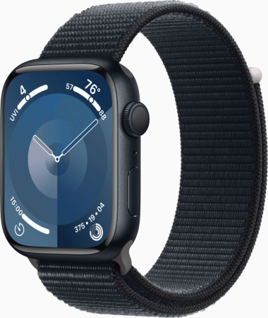 Часы Apple Watch Series 9 A2980 45мм OLED корп.тем.ночь Sport Loop рем.т.ночь р.бр.:145-220мм  (MR9C3ZP/A)