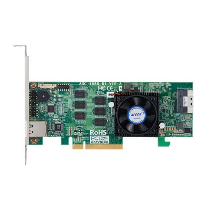 ARC-1886-8I PCIe 4.0 x8 Low Profile, NVMe/SAS/SATA 12G, RAID 0,1,5,6,10,50,60, 8port (1*int SFF8654 x8), Cache 8GB (аналог LSI 9560-8i 05-50077-01), RTL {10} (412106)