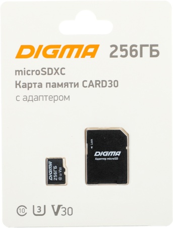 Флеш карта microSDXC Digma 256GB CARD30 V30 + adapter