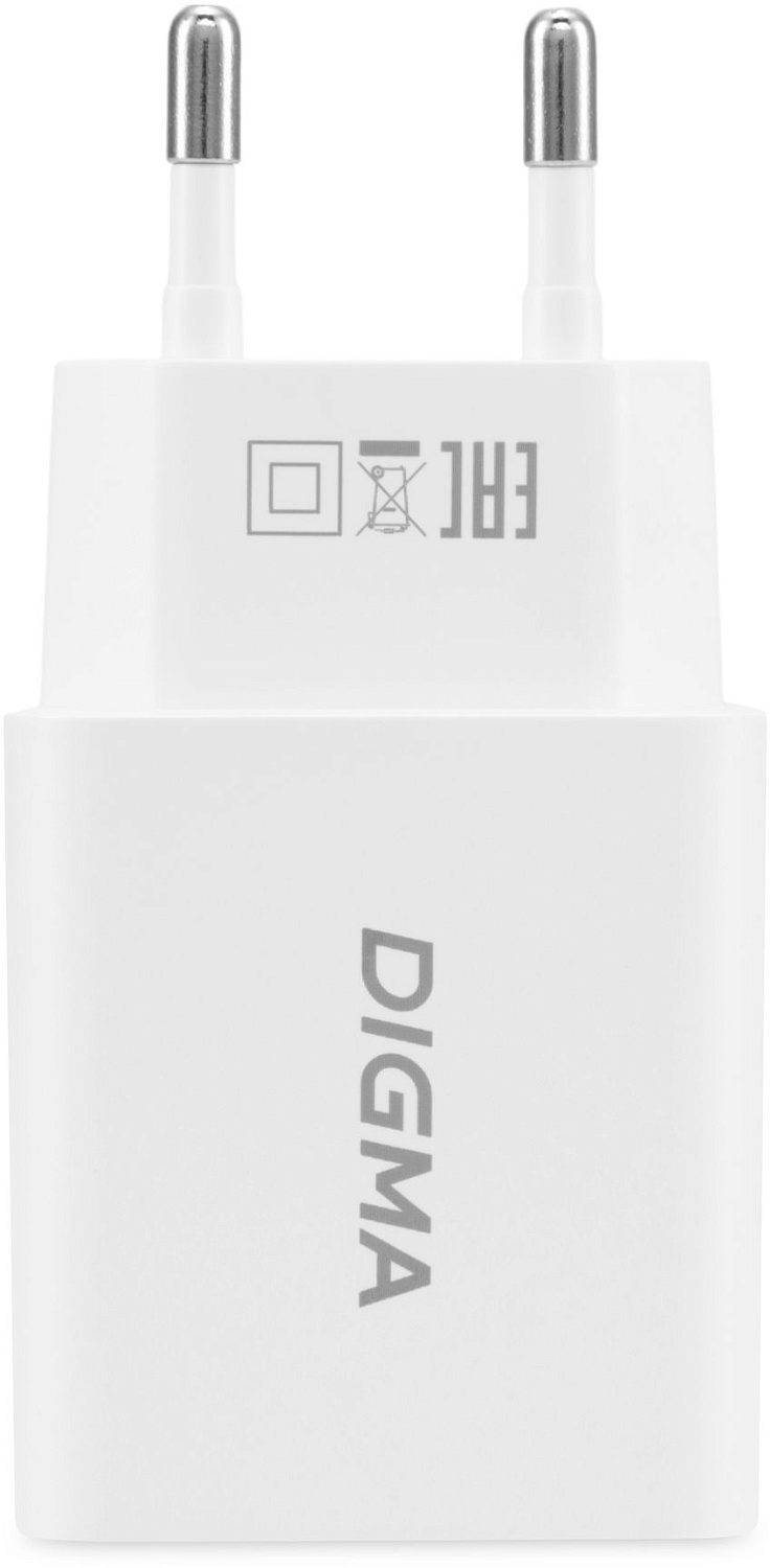 Сетевое зар./устр. Digma DGW2D 20W 3A+3A (PD+QC) USB-C/USB-A универсальное/белый (DGW2D0F110WH)