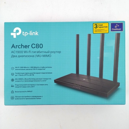 Archer C80 AC1900 Двухдиапазонный Wi-Fi роутер,до 1300 Мбит/с на 5 ГГц + до 600 Мбит/с на 2, уц-3-14 "несъёмные антенны,поддержка MU-MIMO,Beamforming,Airtime Fairness,PPTP/L2TP/PPPoE России,поддержка IGMP Snooping/Proxy,режим "мост" и 802.1Q TAG для IPTV