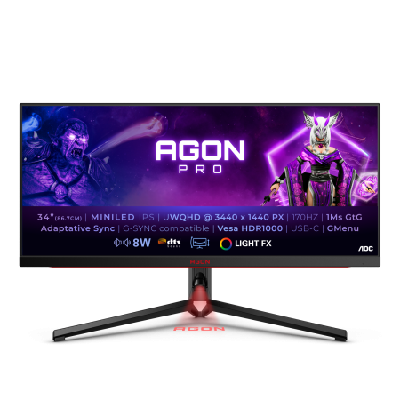 Монитор AOC 34" Agon Pro AG344UXM черный/красный IPS LED 21:9 HDMI M/M матовая HAS Piv 1000cd 178гр/178гр 3440x1440 170Hz DP 2K USB 12.77кг