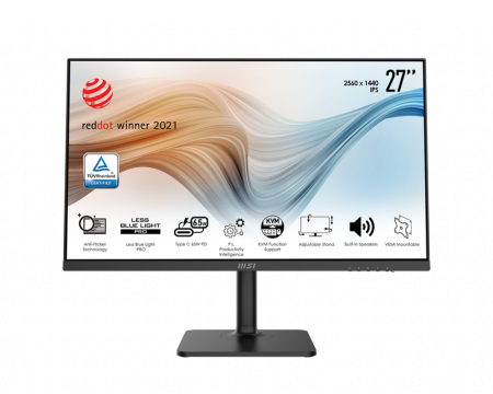 Монитор MSI 27" Modern MD272QP черный IPS LED 16:9 HDMI M/M матовая HAS Piv 250cd 178гр/178гр 2560x1440 75Hz DP 2K USB 5.85кг