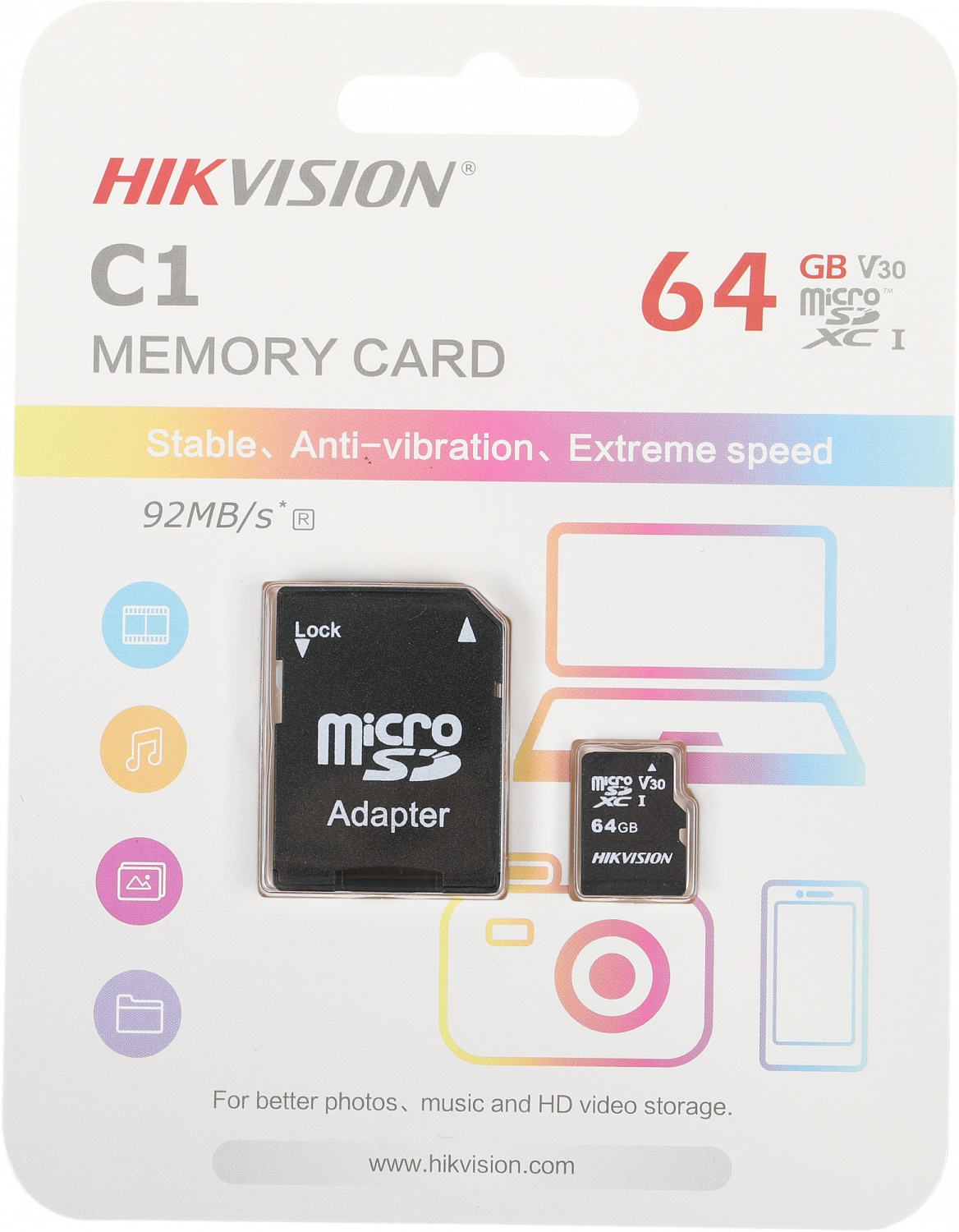 Флеш карта microSDXC Hikvision 64GB HS-TF-C1(STD)/64G/Adapter + adapter