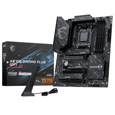 Материнская плата MSI X870E GAMING PLUS WIFI X870E, AM5, 4*DDR5, 3*PCIEx16, 1*PCIEx1, 3*M.2, 2*TypeC, 2*USB3.2Gen2, 6*USB3.2Gen1, 10*USB2.0, 4*SATA3.0, 5G, 1*Type-C(DP), HDMI, ATX, RTL