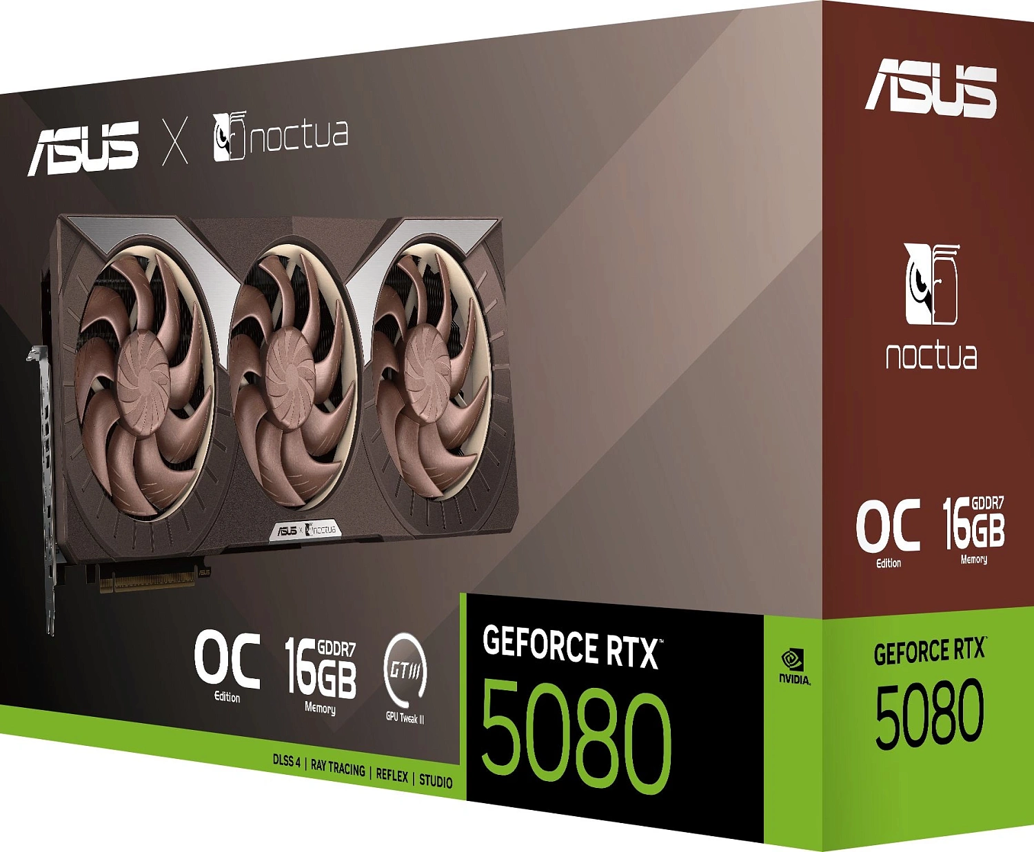 Видеокарта Asus PCI-E 5.0 RTX5080-O16G-NOCTUA NVIDIA GeForce RTX 5080 16Gb 256bit GDDR7 2700/30000 HDMIx2 DPx3 HDCP Ret