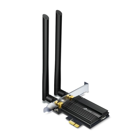 TP-Link Archer TX50E, AX3000 Двухдиапазонный Wi-Fi 6 Bluetooth 5.0 адаптер PCI Express, до 574 Мбит/с на 2,4 ГГц + до 2402 Мбит/с на 5 ГГц, 2 антенны с высоким коэф. усиления