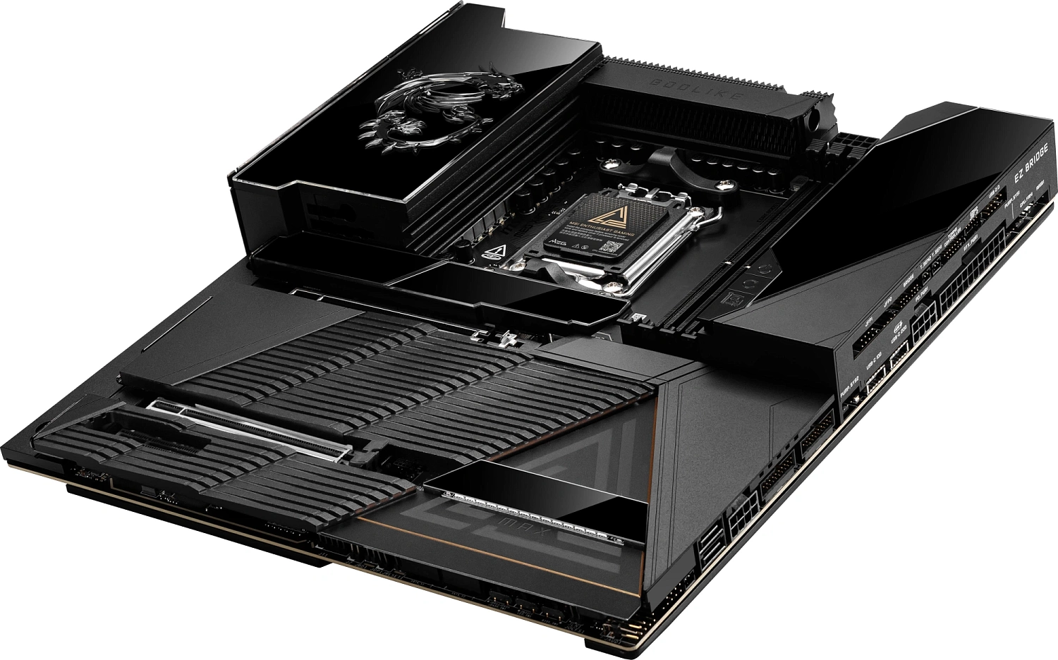 Материнская плата MSI MEG X870E GODLIKE MAX X870E, AM5, 4*DDR5, 2*PCIEx16, 1*PCIEx4, 5*M.2, 5*TypeC, 8*USB3.2Gen2, 4*USB3.2Gen1, 4*USB2.0, 4*SATA3.0, 10G, 5G, 2*TypeC(DP), Е-ATX, RTL