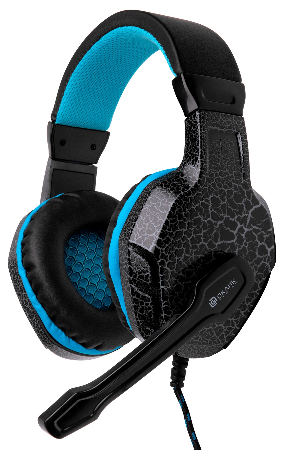 Наушники с микрофоном Оклик HS-L400G ZEUS черный/синий 2.2м мониторные оголовье (359480)