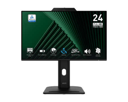Монитор MSI PRO MP242PMG 23.8" 16:9 FHD(1920x1080) IPS Flat,Webcam,1ms(MPRT),1500:1,100M:1,300nit,1xHDMI,1xDP,1xVGA,2xUSB-A,1xUSB-B,Speaker,Tilt,Swivel,Height,Pivot,VESA,120Hz,Black,1y war-ty